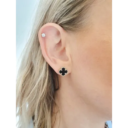 Złote Kolczyki 585 Modne Duże Koniczynki z Onyksem