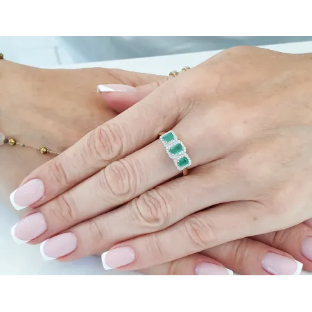 Złoty Pierścionek 585 Szmaragdy i Diamenty 