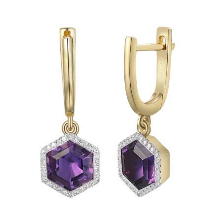 Złote 585 Kolczyki z Ametystem i Brylantami 