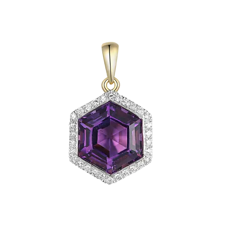Złote 585 Zawieszka Ametyst Diamenty 
