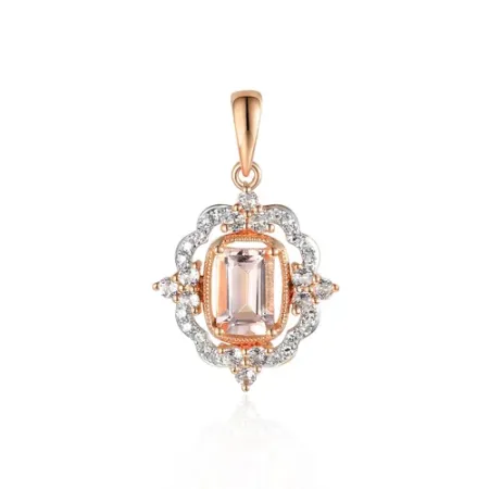 ZAWIESZKA MORGANIT BIAŁY TOPAZ DIAMENTY PRÓBA 585