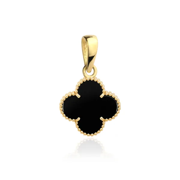 Złota 585 Zawieszka z Czarną Koniczynką z Onyksem 