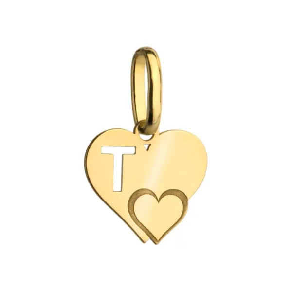 Złota Zawieszka Literka ''T'' w Sercu 585