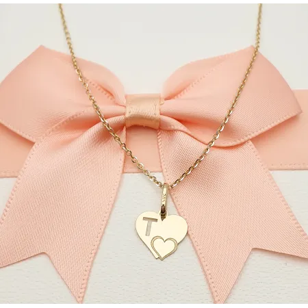 Złota Zawieszka Literka ''T'' w Sercu 585