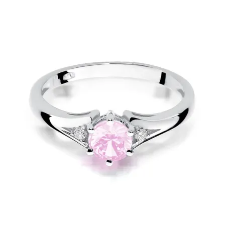 Pierścionek 585 Zaręczynowy Różowy Topaz Brylanty