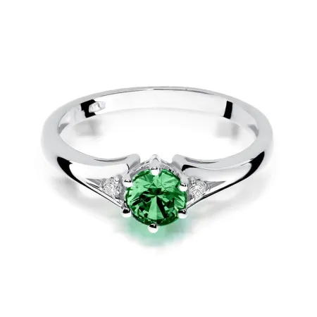 Pierścionek 585 Szmaragd Diamenty Białe Złoto