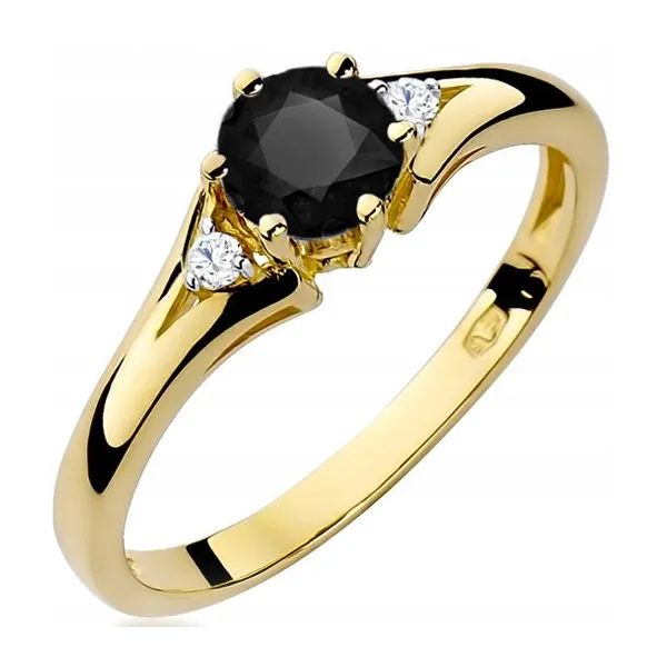 Pierścionek 14K Zaręczynowy Czarny Białe Diamenty