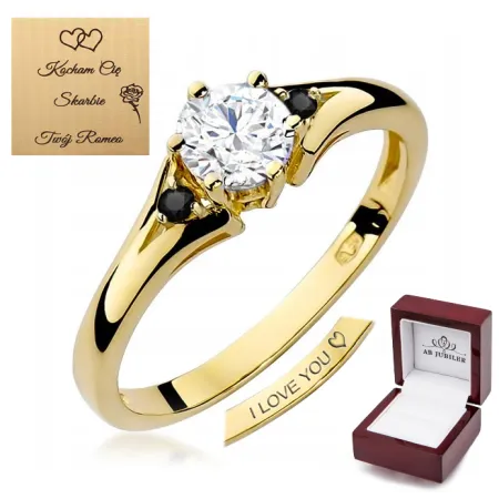 Pierścionek Biały Szafir Czarne Brylanty Próba 585