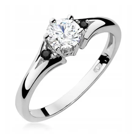 Pierścionek Biały Szafir Czarne Brylanty Próba 585