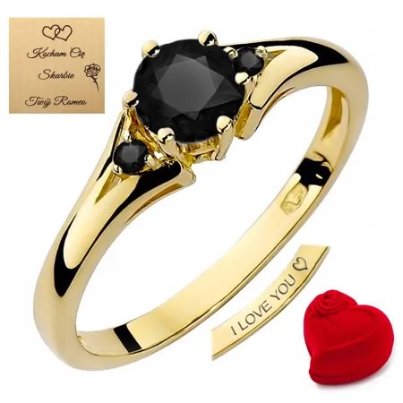 Złoty Pierścionek Czarne Brylanty Próba 585