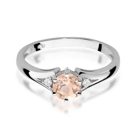 Złoty Pierścionek Morganit Brylanty Białe Złoto 