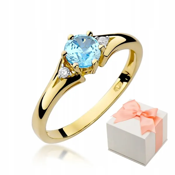 Pierścionek 585 Zaręczynowy z Topazem i Brylantami