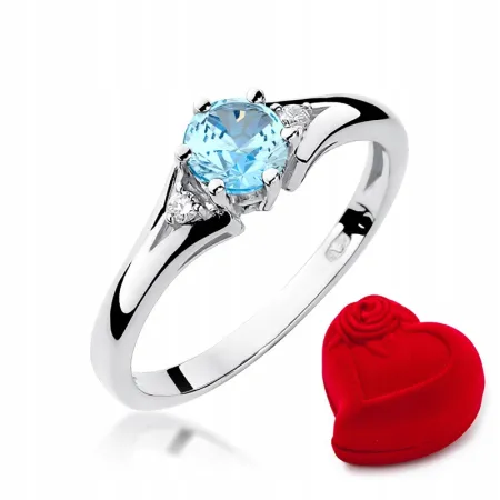 Pierścionek Zaręczynowy Białe Złoto Topaz Brylanty