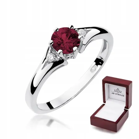 Pierścionek Białe Złoto Rubin Brylanty na Prezent