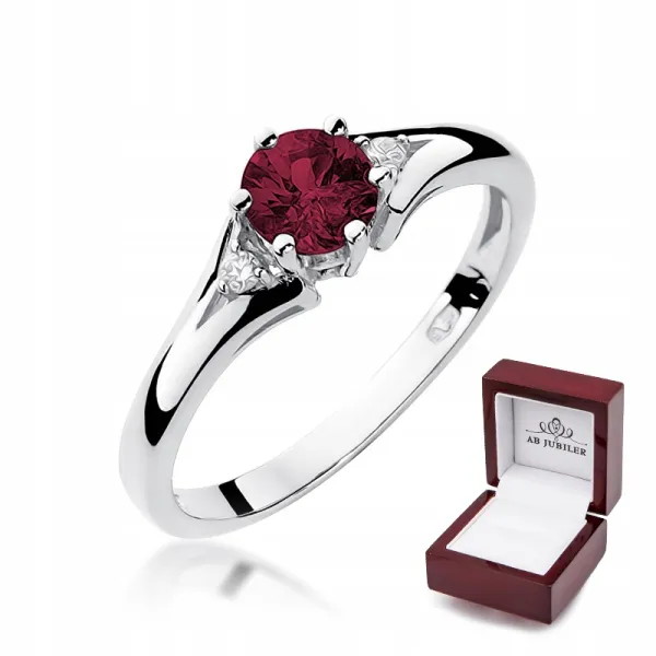 Pierścionek Białe Złoto Rubin Brylanty na Prezent