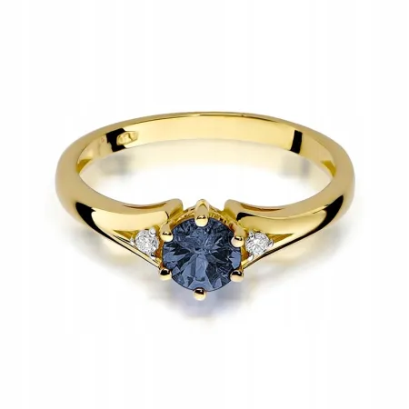 Pierścionek Białe Złoto Szafir Brylanty 585 Grawer