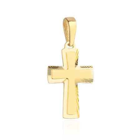 Złoty Krzyżyk 585 Gładki z Diamentowaną Oprawą 