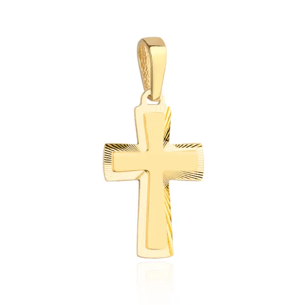 Złoty Krzyżyk 585 Gładki z Diamentowaną Oprawą 