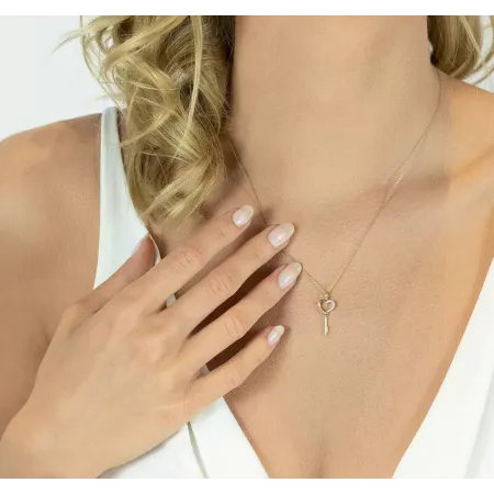 Złota 585 Zawieszka Kluczyk Serduszko z Diamentami