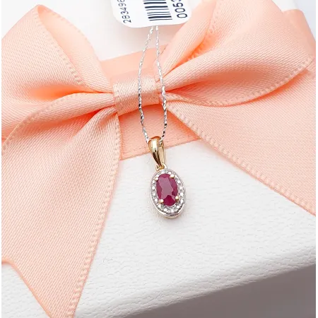 Złota 585 Zawieszka Rubin i Diamenty na Prezent