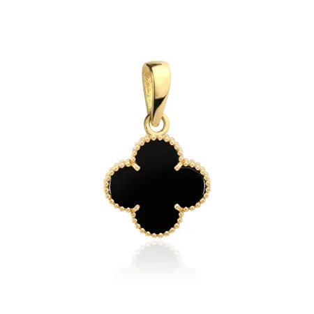 Złota 585 Zawieszka z Czarną Koniczynką Onyks 9mm