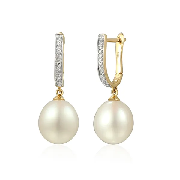 ZŁOTE 585 KOLCZYKI PERŁY DIAMENTY NA PREZENT