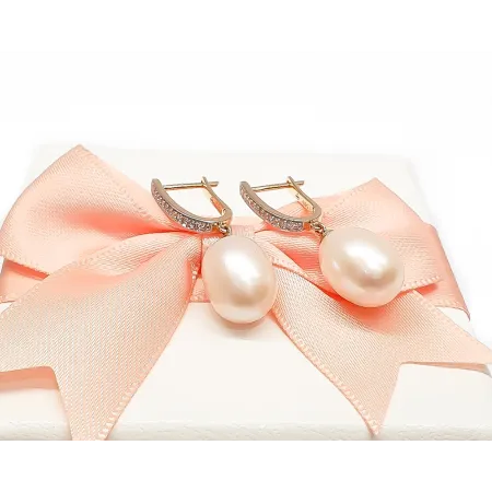 ZŁOTE 585 KOLCZYKI PERŁY DIAMENTY NA PREZENT