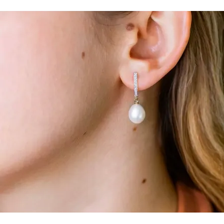 ZŁOTE 585 KOLCZYKI PERŁY DIAMENTY NA PREZENT