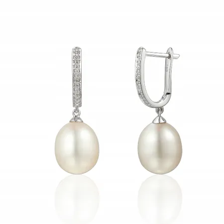 KOLCZYKI PRÓBA 585 PERŁY DIAMENTY BIAŁE ZŁOTO