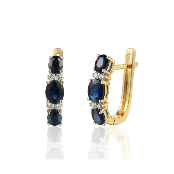 Złote Kolczyki 585 Szafir Diamenty na Prezent