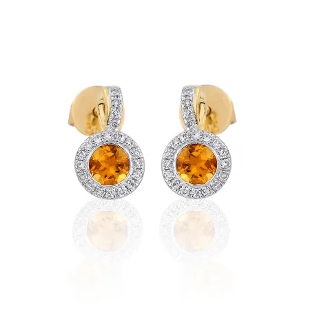 ZŁOTE 585 KOLCZYKI Z SZAFIREM I DIAMENTAMI SZTYFT