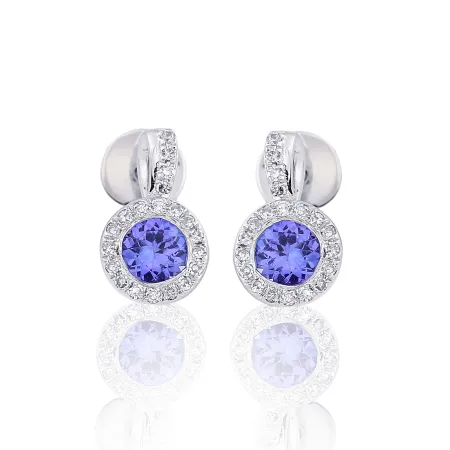 ZŁOTE 585 KOLCZYKI Z SZAFIREM I DIAMENTAMI SZTYFT