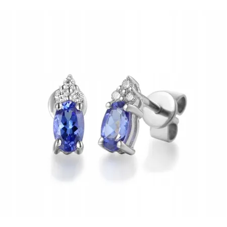 KOLCZYKI BIAŁE ZŁOTO 585 TANZANIT DIAMENTY SZTYFT 