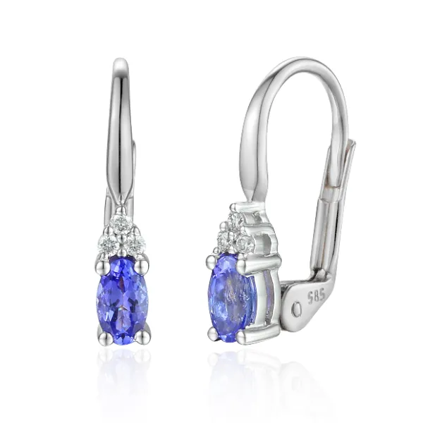 KOLCZYKI 585 TANZANIT DIAMENTY BIAŁE ZŁOTO PREZENT