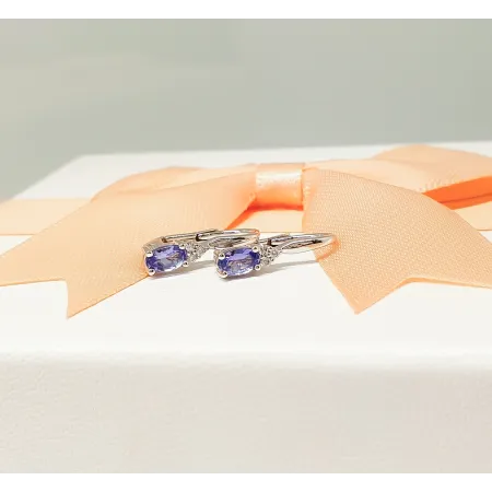 KOLCZYKI 585 TANZANIT DIAMENTY BIAŁE ZŁOTO PREZENT