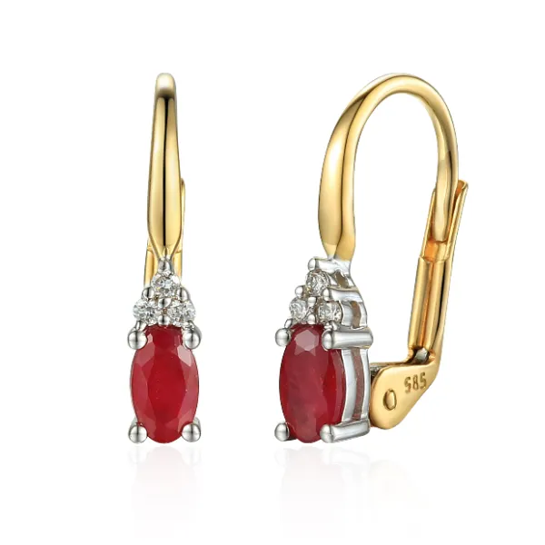 ZŁOTE 585 KOLCZYKI RUBIN DIAMENTY PATENTKA