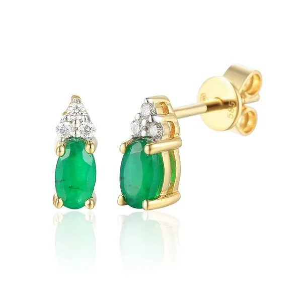 ZŁOTE KOLCZYKI SZMARAGD DIAMENTY SZTYFT PRÓBA 585