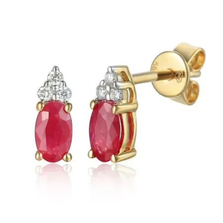 ZŁOTE KOLCZYKI RUBIN DIAMENTY SZTYFT PREZENT