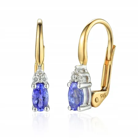 ZŁOTE KOLCZYKI 585 TANZANIT DIAMENTY PATENTKA 