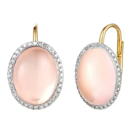 ZŁOTE KOLCZYKI Z RÓŻOWYM KWARCEM I DIAMENTAMI