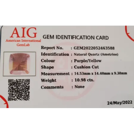 Naturalny Kwarc Ametrin 10,98ct + Certyfikat