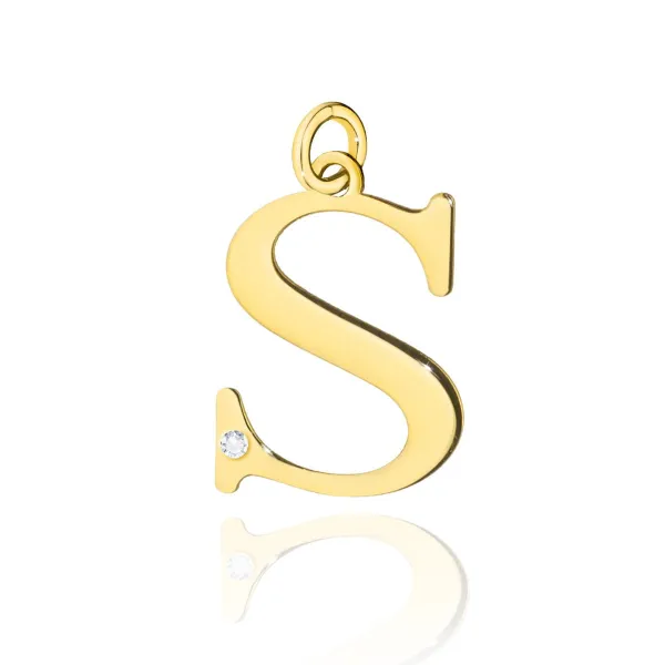 Złota 585 Zawieszka Mała Litera S z Brylantem