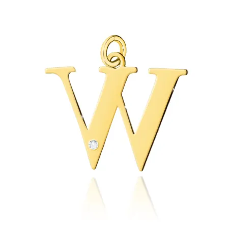 Złota 585 Zawieszka Mała Litera W z Brylantem