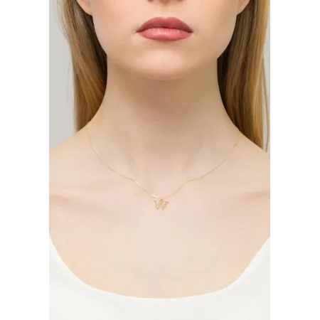 Złota 585 Zawieszka Mała Litera W z Brylantem