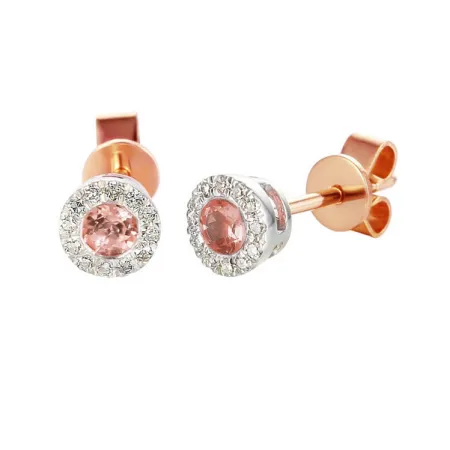 ZŁOTE KOLCZYKI MORGANIT I DIAMENTY SZTYFT PREZENT