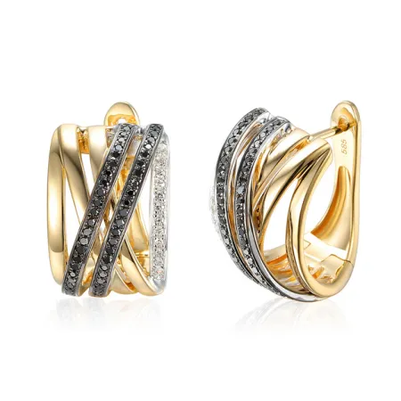 ZŁOTE ELEGANCKIE 585 KOLCZYKI CZARNE DIAMENTY