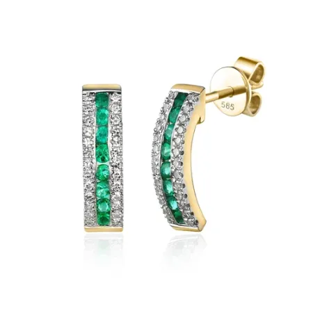 ZŁOTE 585 KOLCZYKI SZMARAGD DIAMENTY SZTYFT