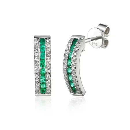 ZŁOTE 585 KOLCZYKI SZMARAGD DIAMENTY SZTYFT