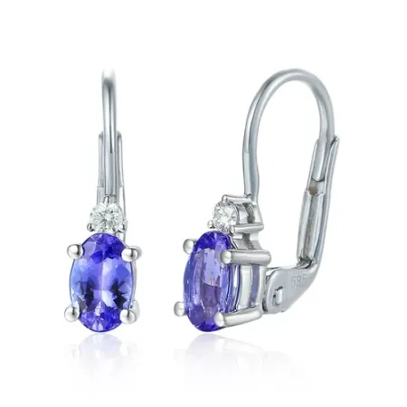 KOLCZYKI 585 TANZANIT DIAMENT PATENTKA BIAŁE ZŁOTO