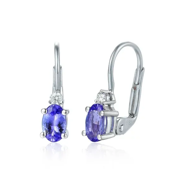 KOLCZYKI 585 TANZANIT DIAMENT PATENTKA BIAŁE ZŁOTO